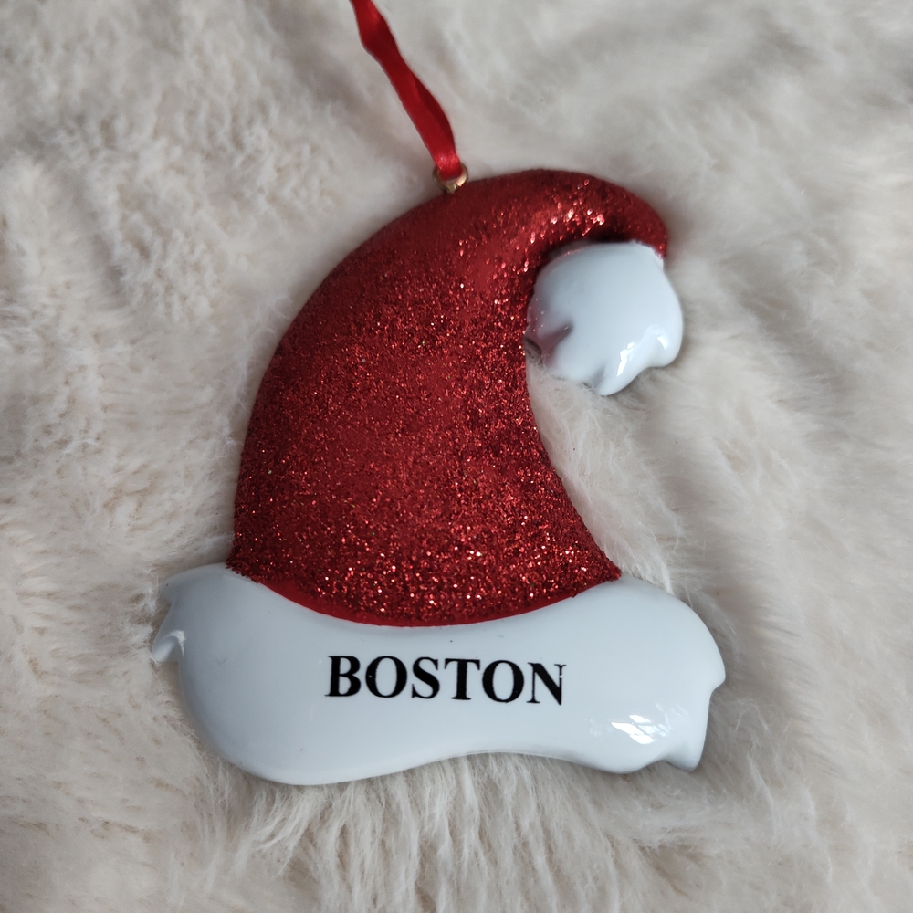 Boston Red and White Santa Hat Ornament